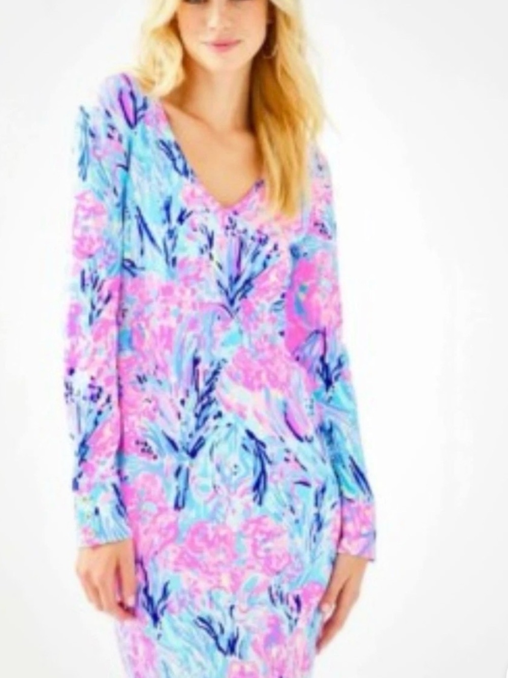 Lilly Pulitzer Pink & Aqua Abstract Floral Top